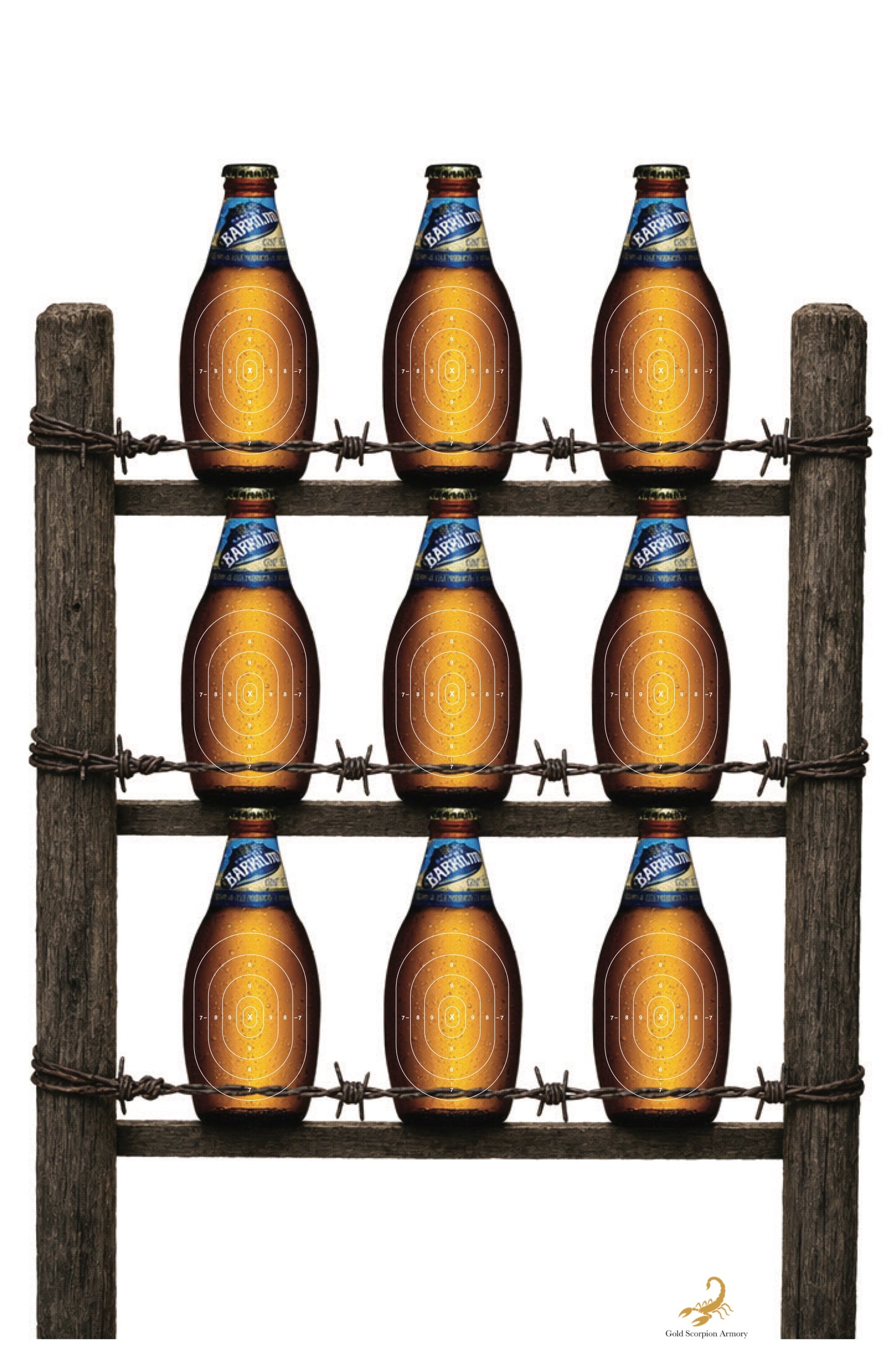 Barrilito Targets – 9 Bullseye Bottles